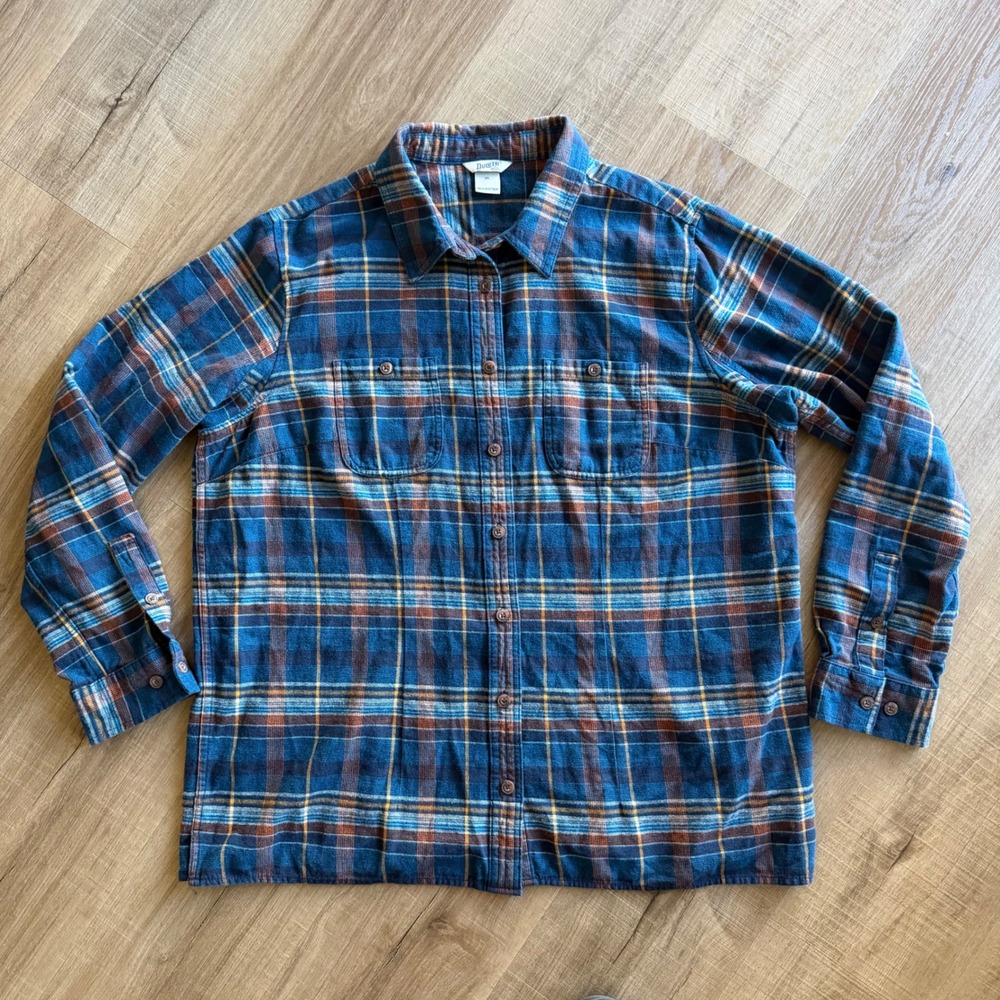 Duluth Trading Co Womens XL Blue Plaid Free Swingin Flannel Button Down Shirt